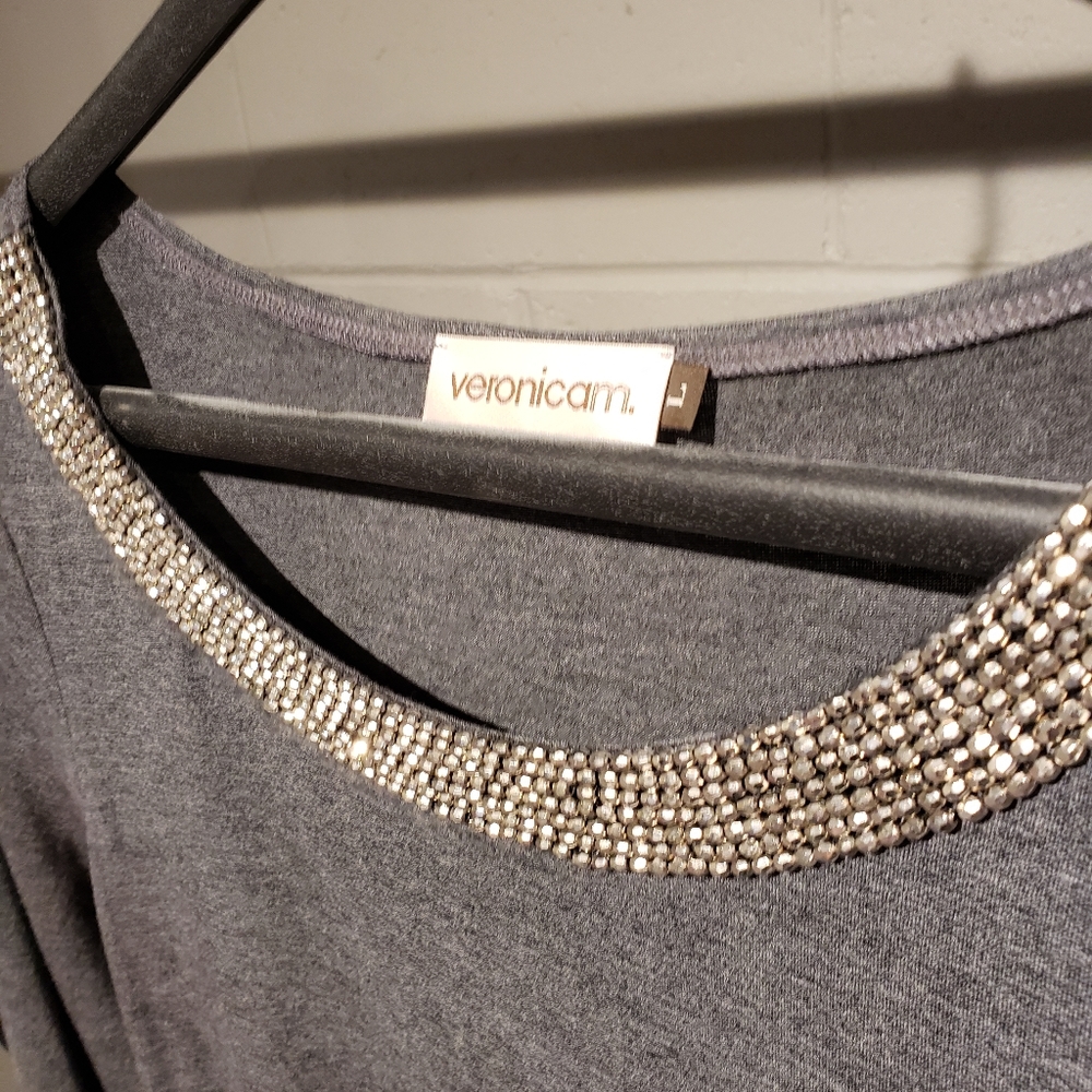 Long sleeve tshirt dress with embellished neckline - Picture 2 of 4